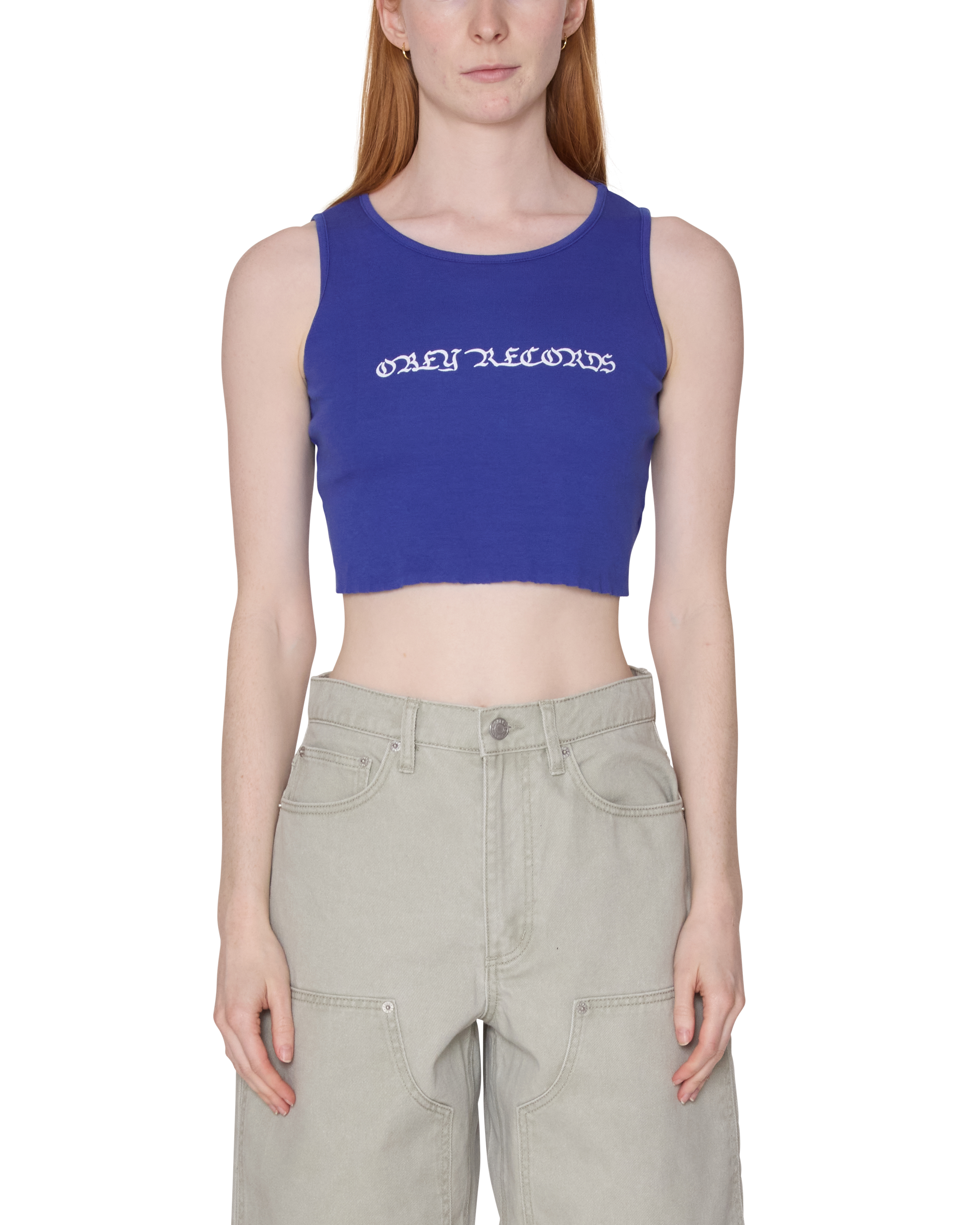 Obey Old English Tank Top Damen Crop Print Shirt blau